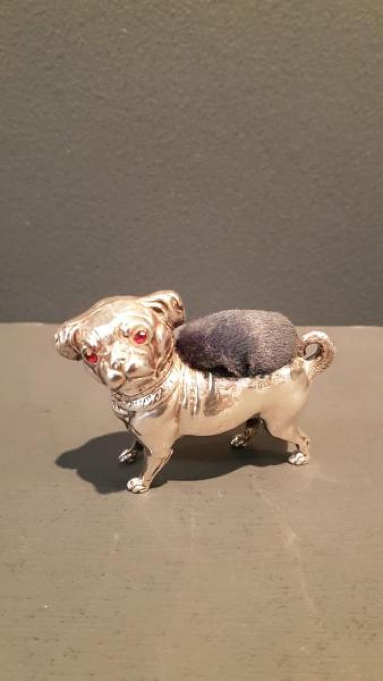 Rare Edwardian Silver Pug Pin Cushion - Image 1