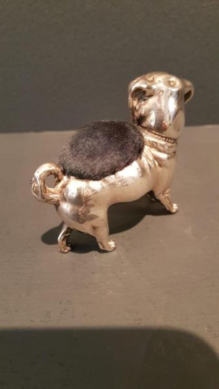 Rare Edwardian Silver Pug Pin Cushion - Image 3