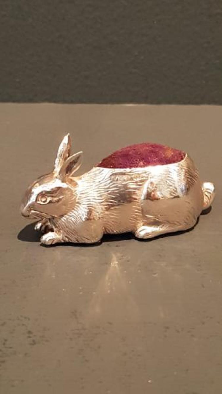 Antique Silver Rabbit Pin Cushion - Image 2