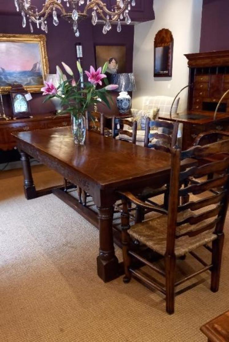 George III Period Oak Planked Top Refectory Table - Image 7