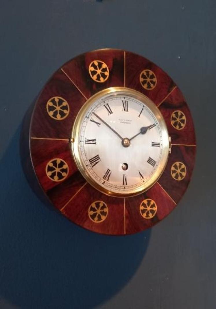 Antique Rosewood Brass Inlaid Library Wall Clock - Image 1