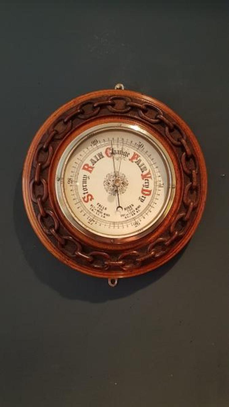 Victorian Oak Porcelain Dial Aneroid Barometer - Image 1