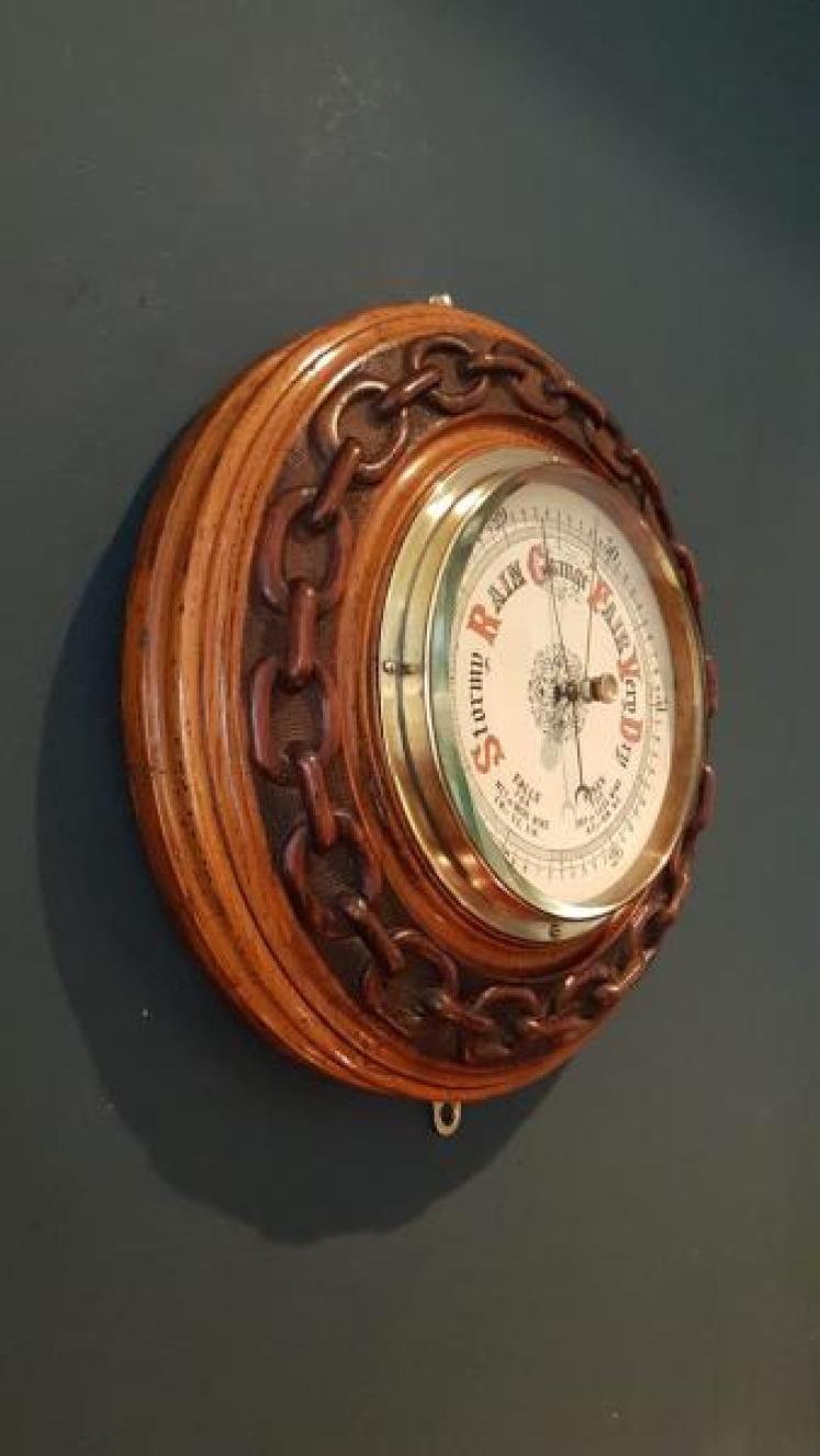 Victorian Oak Porcelain Dial Aneroid Barometer - Image 2