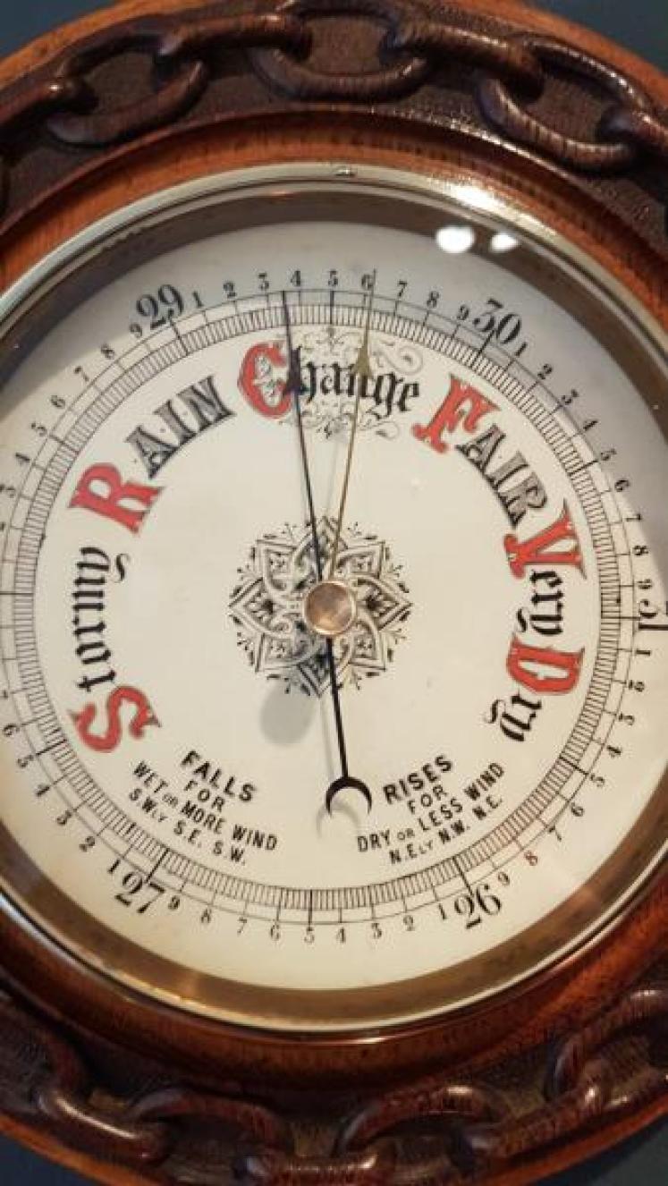 Victorian Oak Porcelain Dial Aneroid Barometer - Image 4
