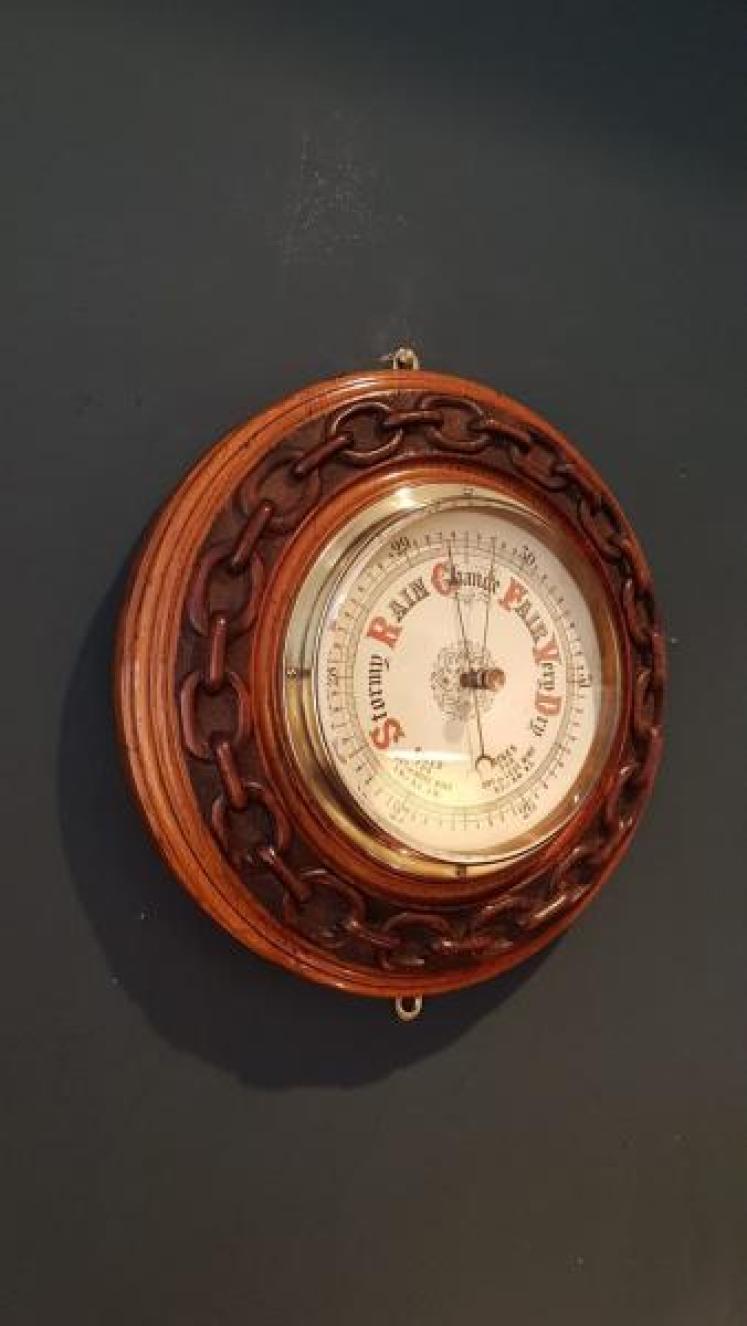 Victorian Oak Porcelain Dial Aneroid Barometer - Image 5