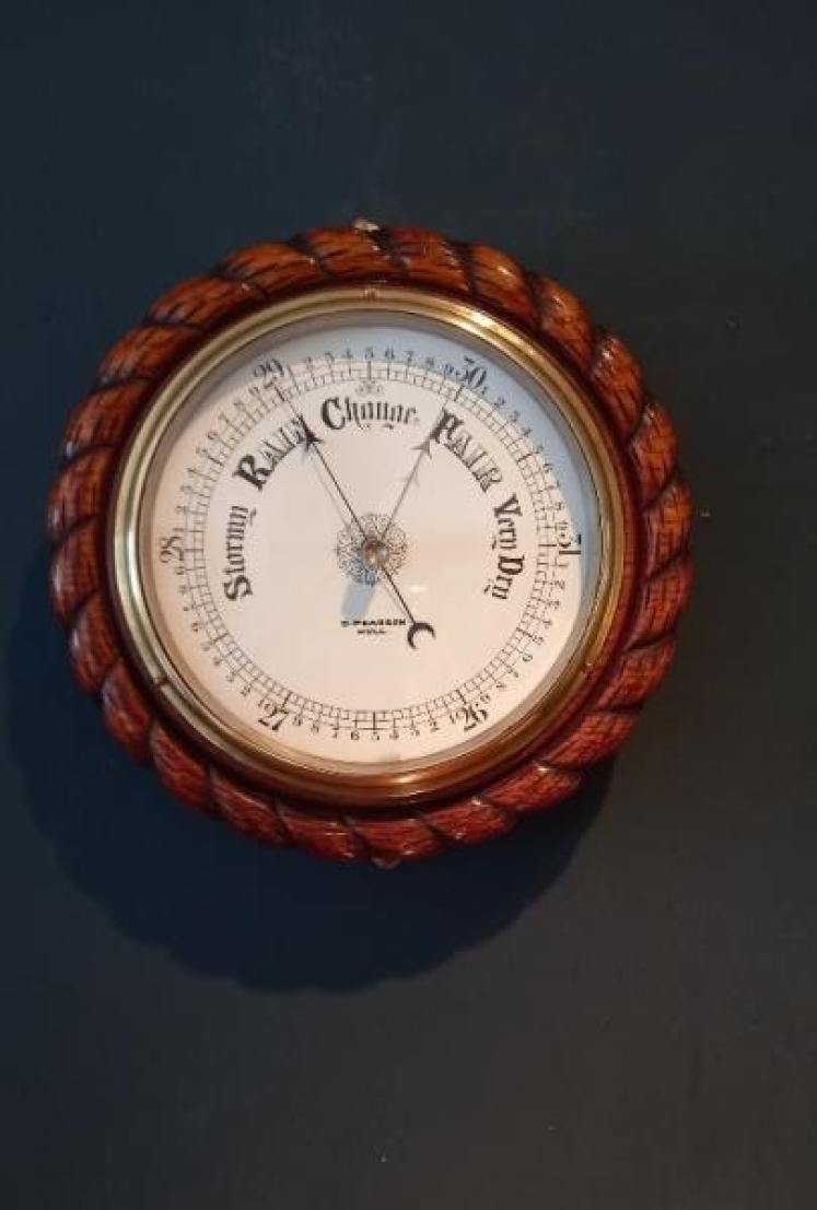 Antique Polished Oak Hull Ship's Barometer - Image 1