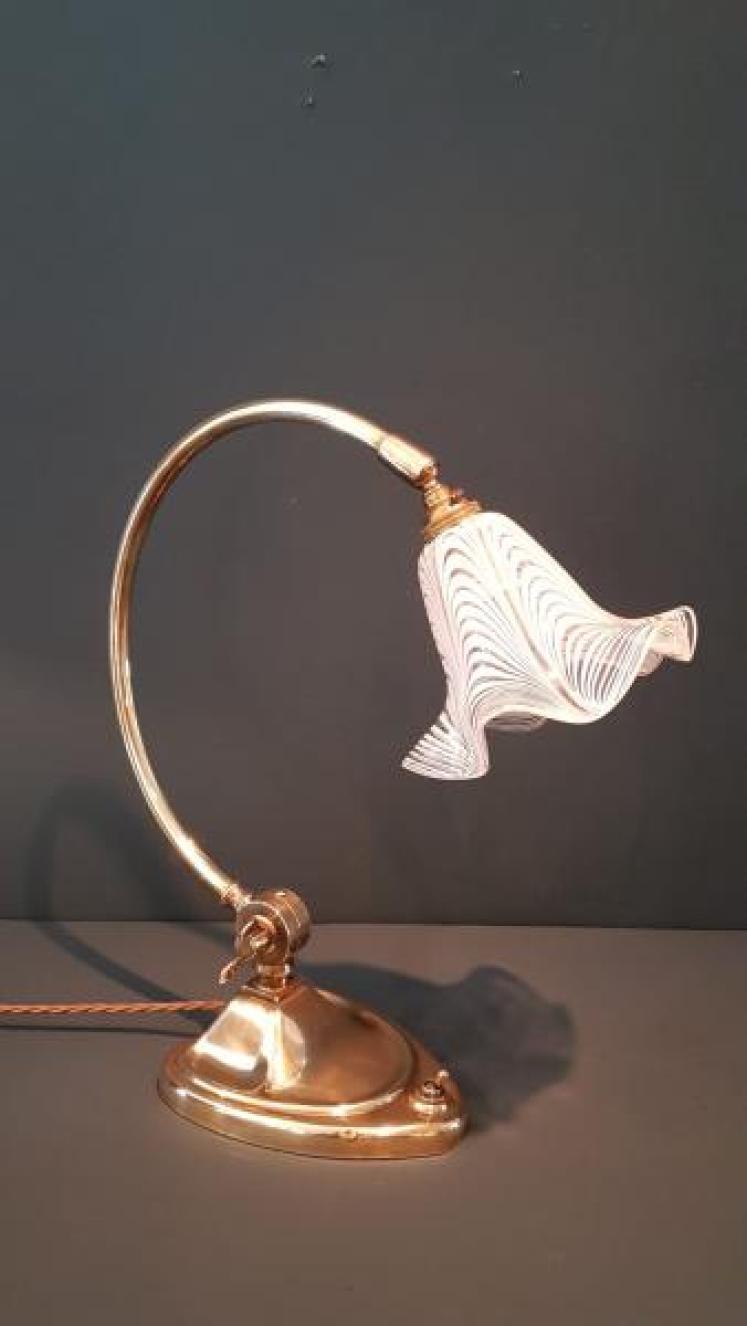 Edwardian Brass Desk Lamp and Shade - Image 1