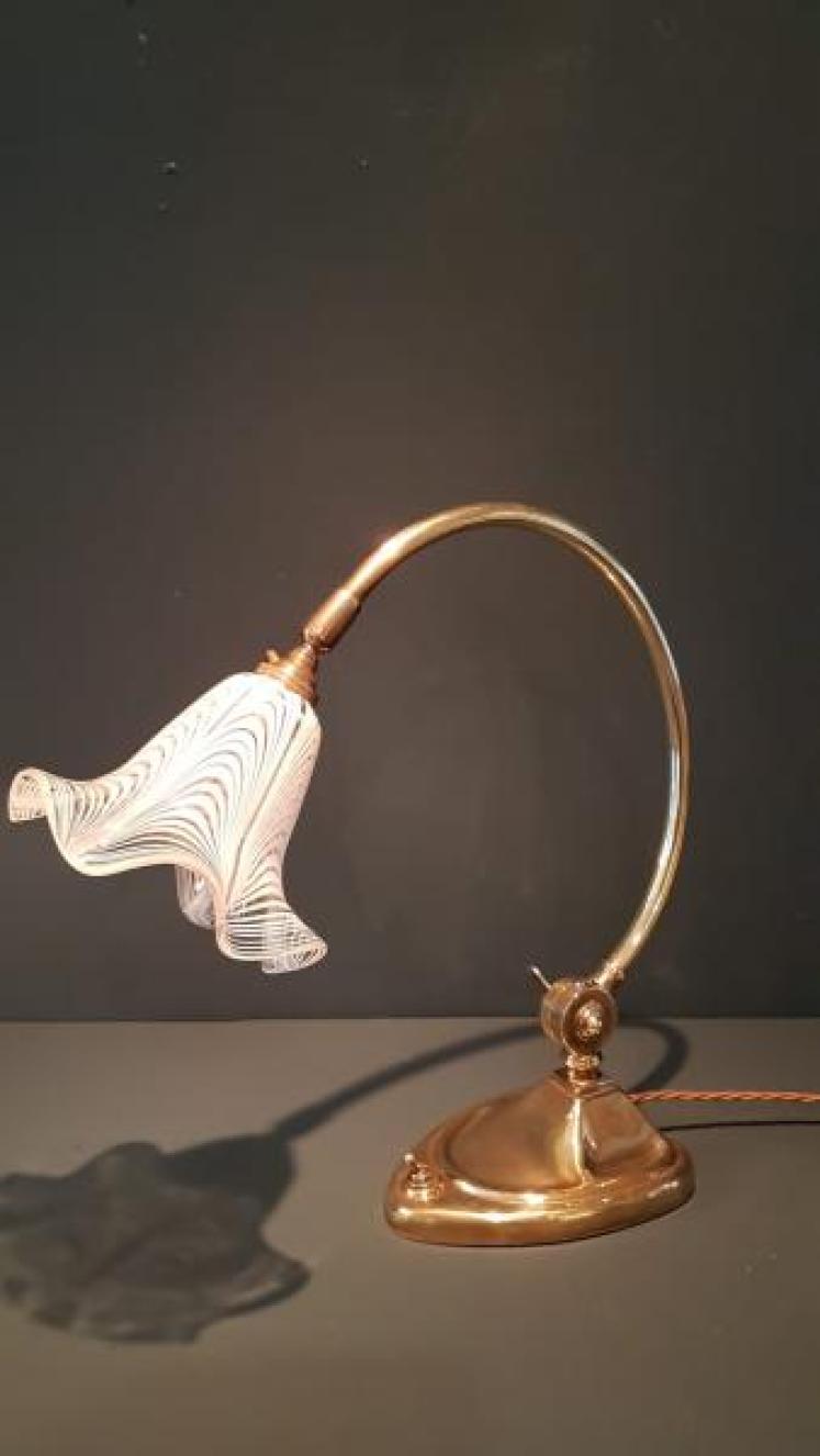 Edwardian Brass Desk Lamp and Shade - Image 5