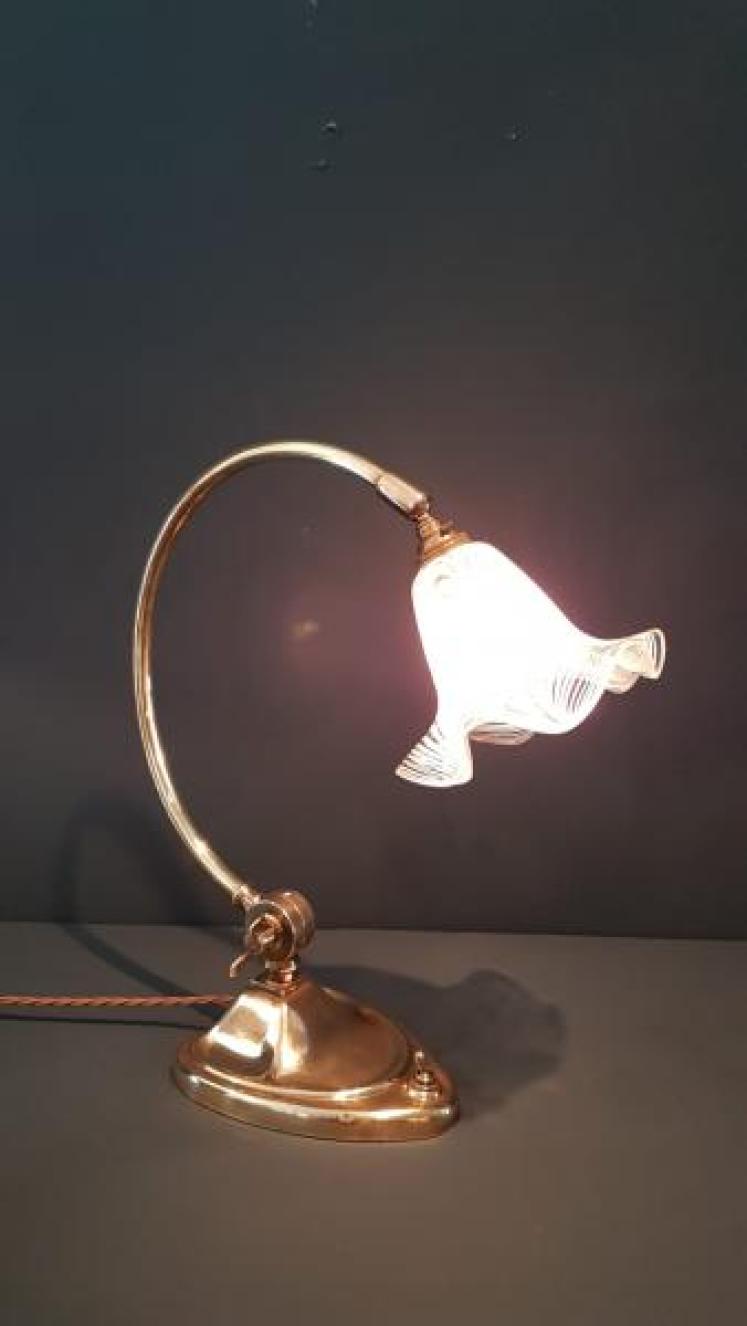 Edwardian Brass Desk Lamp and Shade - Image 6