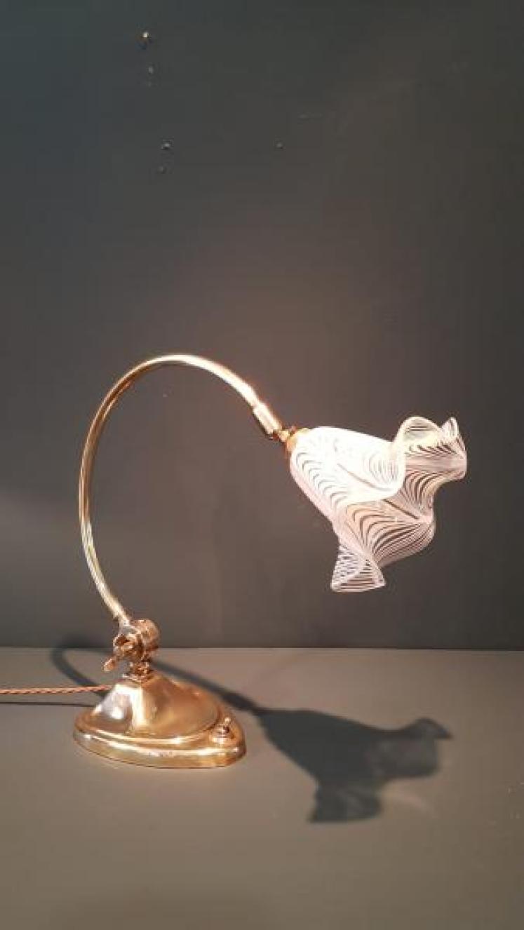 Edwardian Brass Desk Lamp and Shade - Image 7