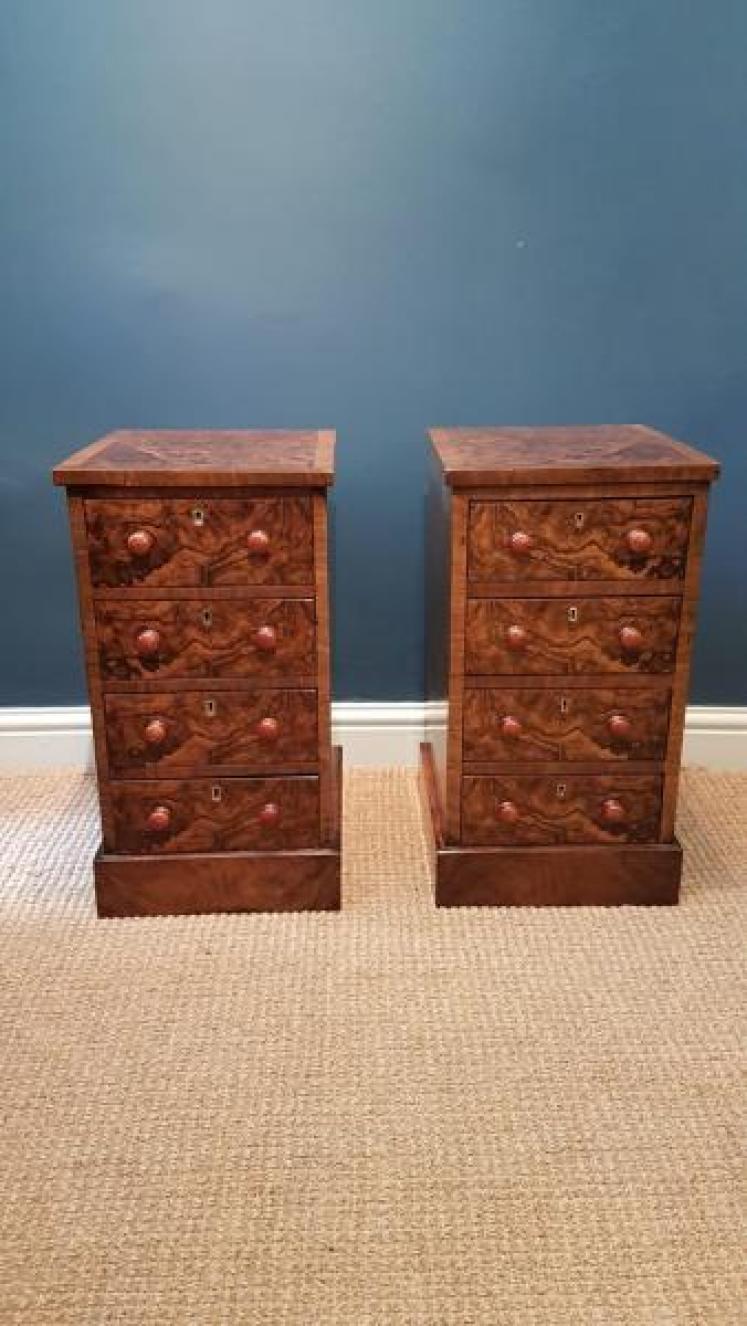 Pair of Victorian Burr Walnut Bedside Chests - Image 1