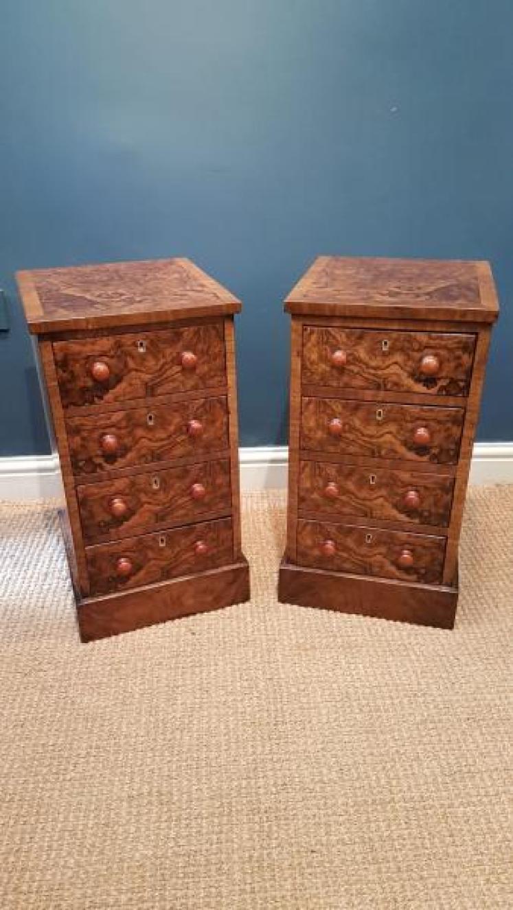 Pair of Victorian Burr Walnut Bedside Chests - Image 4