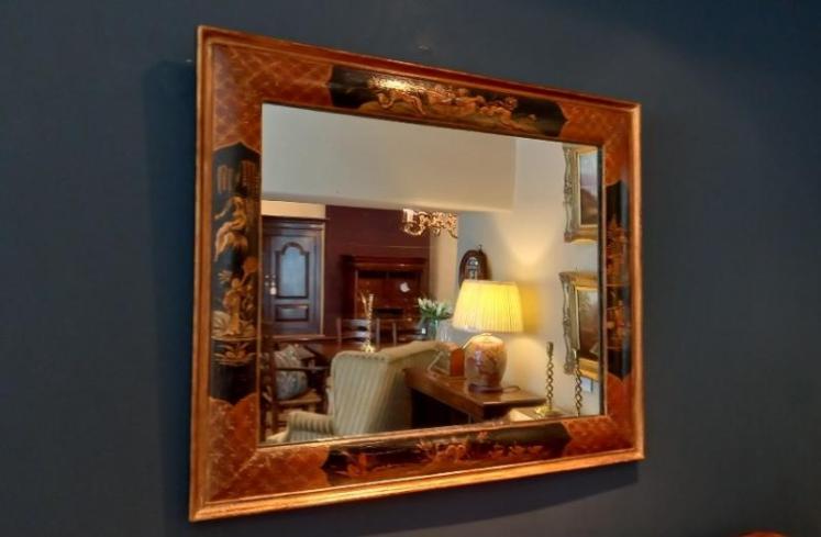 Victorian Chinioserie Cushion Frame Wall Mirror - Image 1