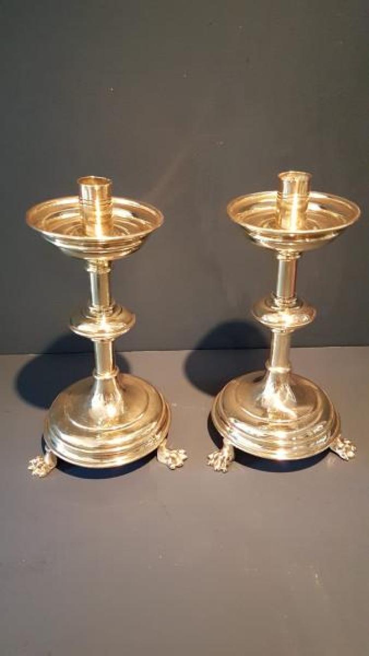 Pair Stylish Victorian Church Candlesticks - Image 4