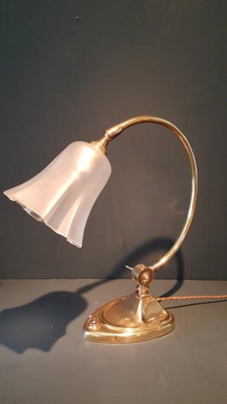 Antique Edwardian Brass Lamp And Shade - Image 1