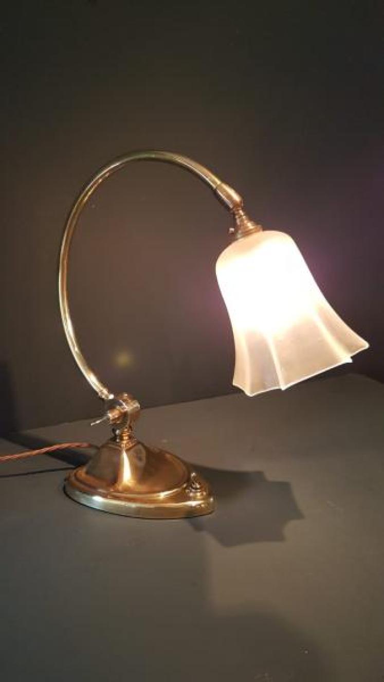 Antique Edwardian Brass Lamp And Shade - Image 2