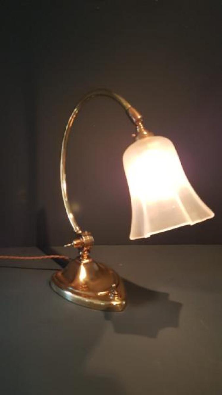Antique Edwardian Brass Lamp And Shade - Image 3