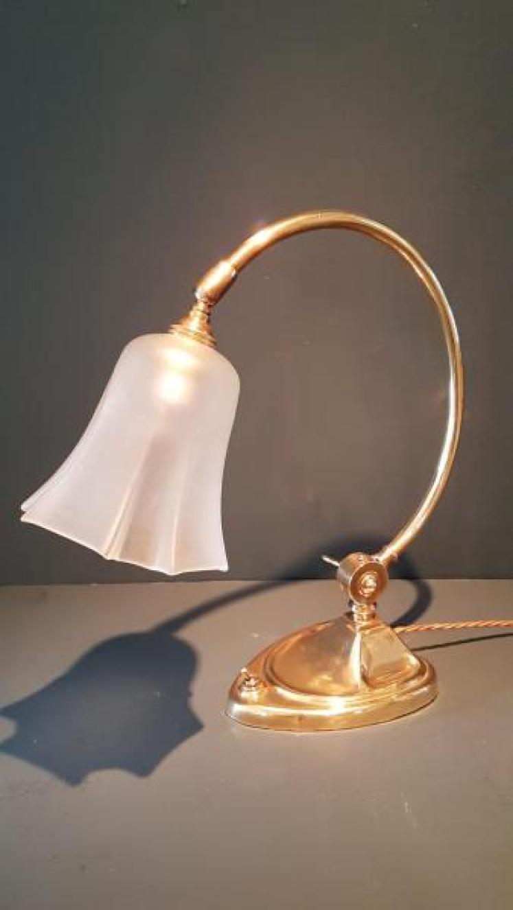 Antique Edwardian Brass Lamp And Shade - Image 4