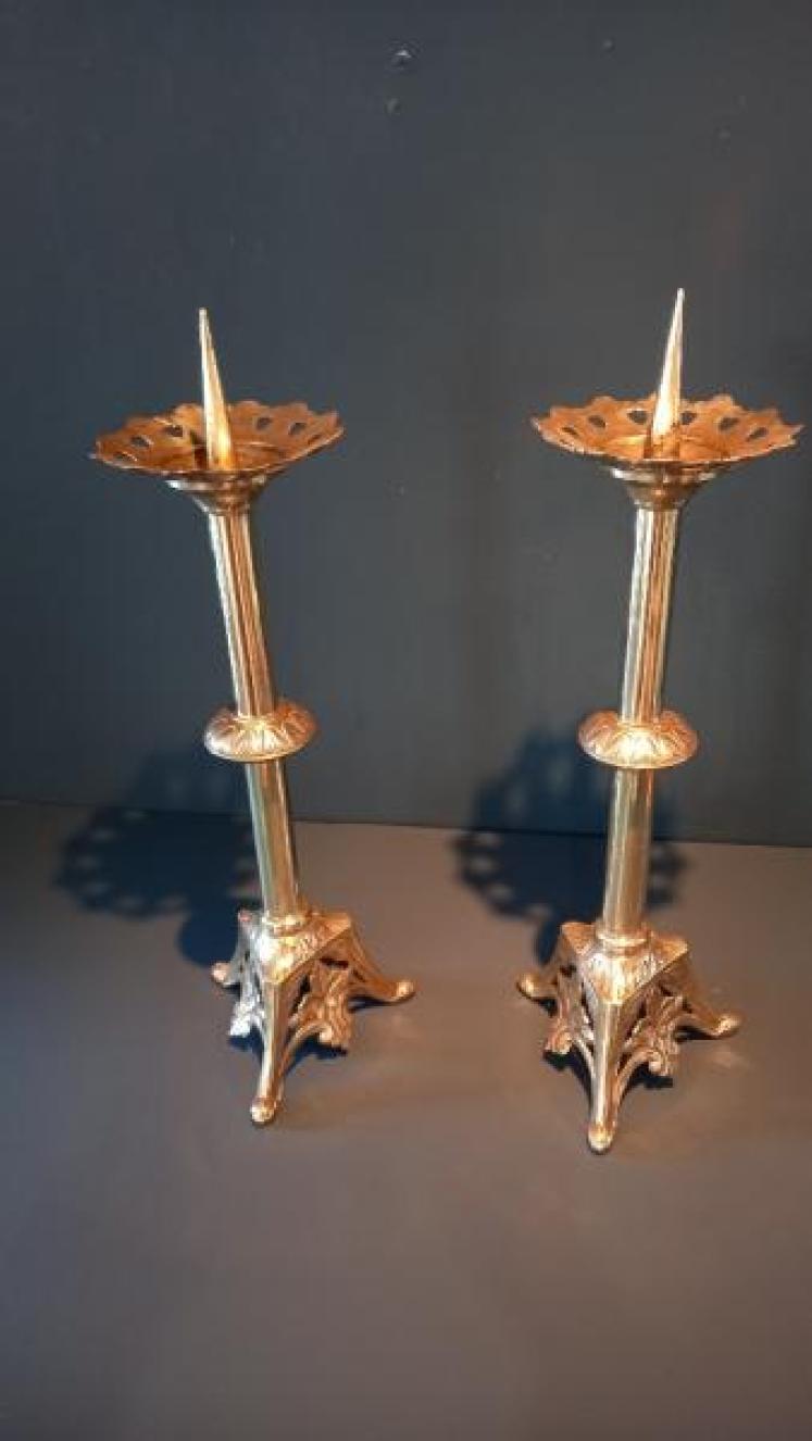 Pair of Mid Victorian Brass Engraved 'Pricket' Candlesticks - Image 2