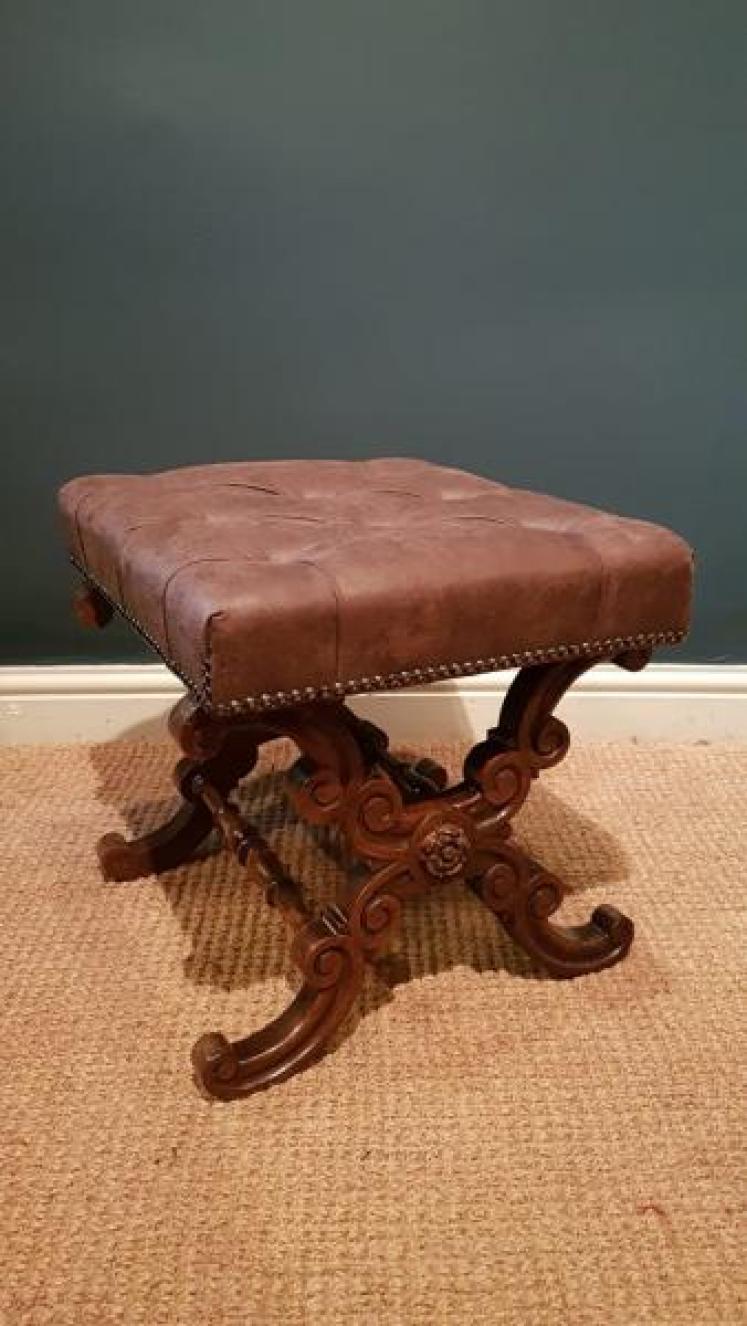 Early Victorian Rosewood X Frame Stool - Image 1