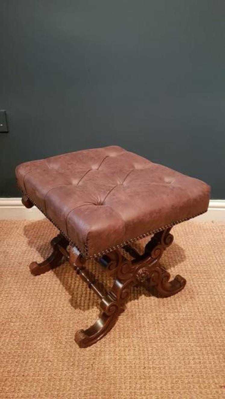 Early Victorian Rosewood X Frame Stool - Image 2