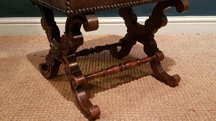 Early Victorian Rosewood X Frame Stool - Image 3