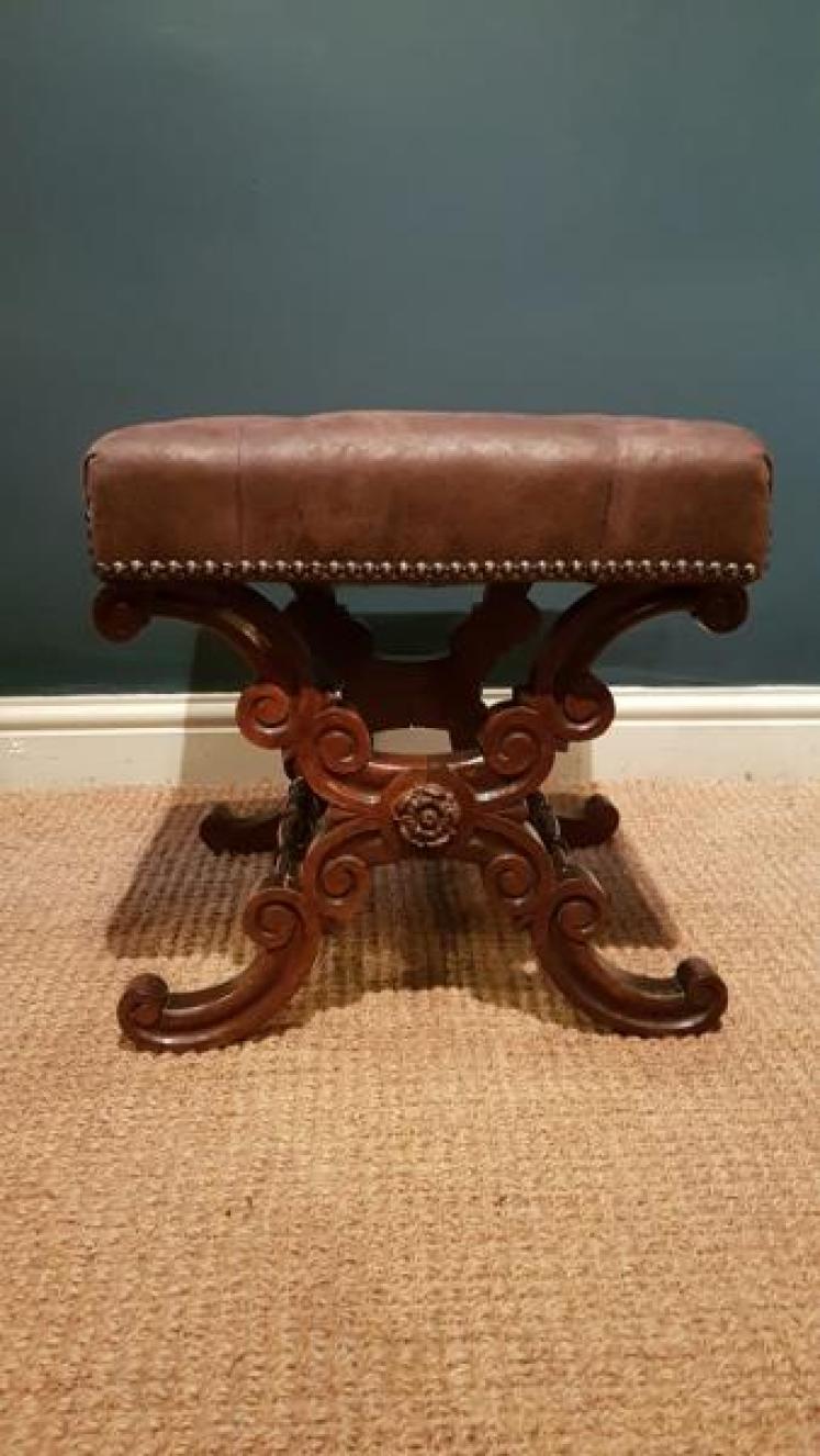Early Victorian Rosewood X Frame Stool - Image 6