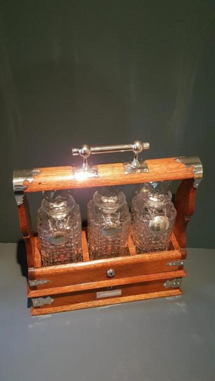 Victorian Oak Tantalus With Games Drawer - Image 3