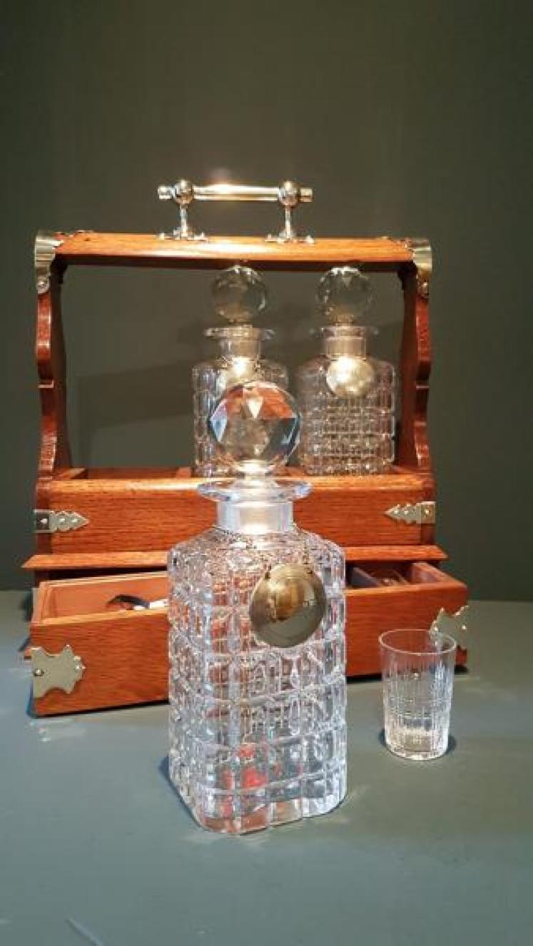 Victorian Oak Tantalus With Games Drawer - Image 4