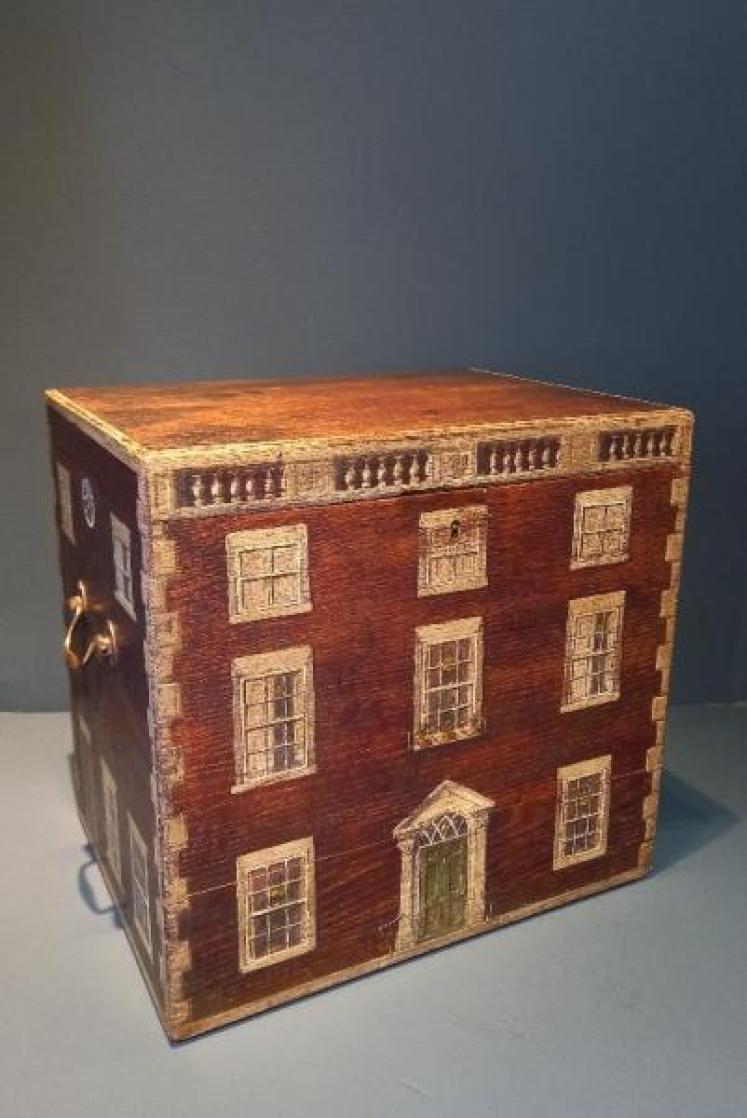 Antique Hand Painted Country House Box - Image 1