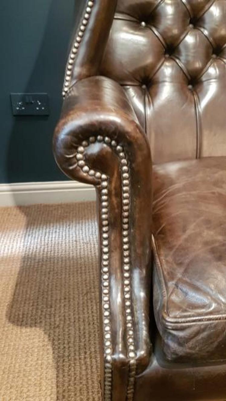  Edwardian Wing Chair with Original Hide Upholstery - Image 4