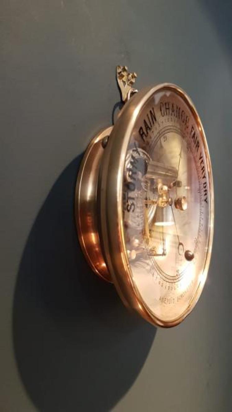 Large Brass Cased Skeletonised Marine Barometer - Image 3