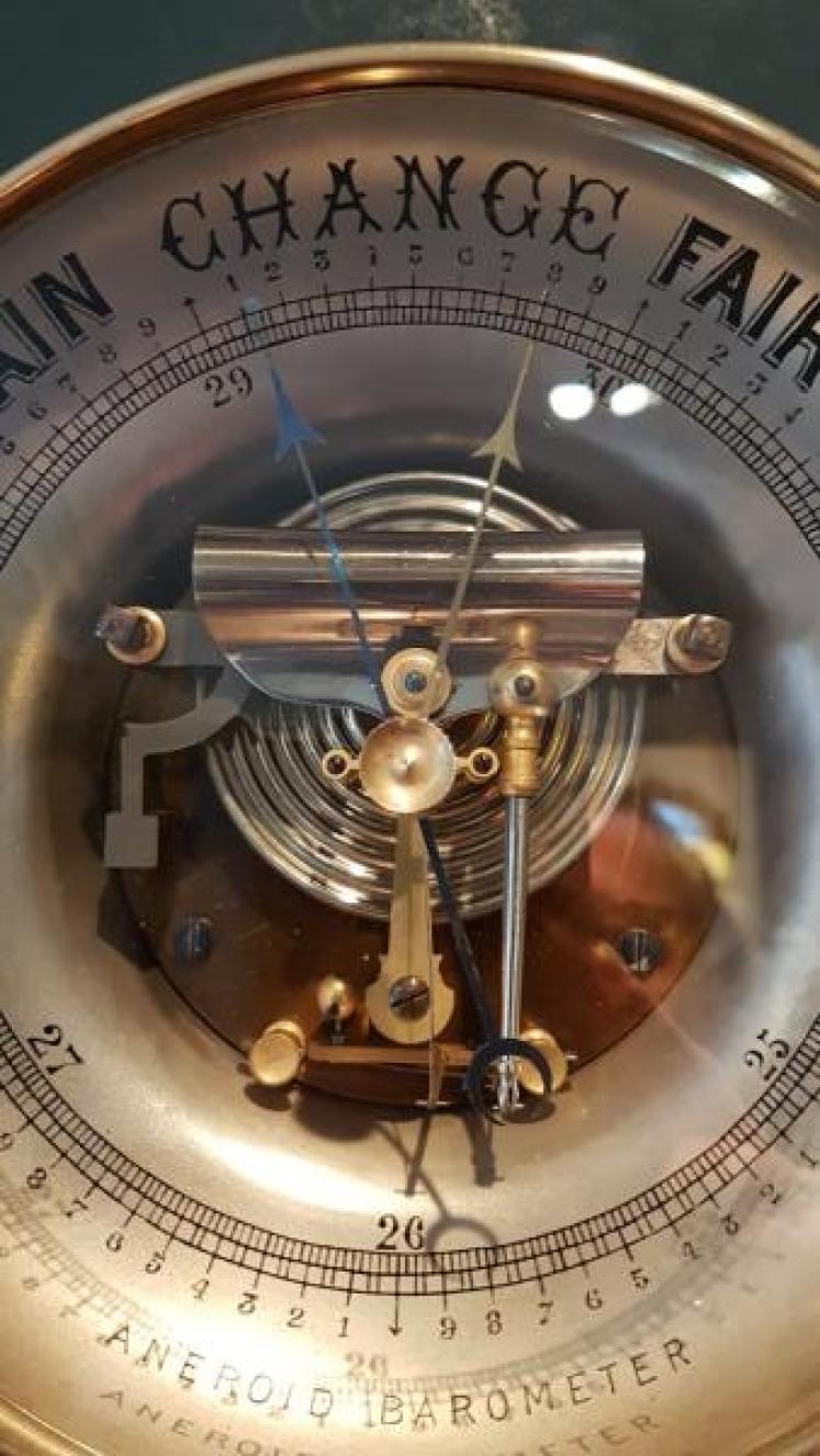 Large Brass Cased Skeletonised Marine Barometer - Image 4