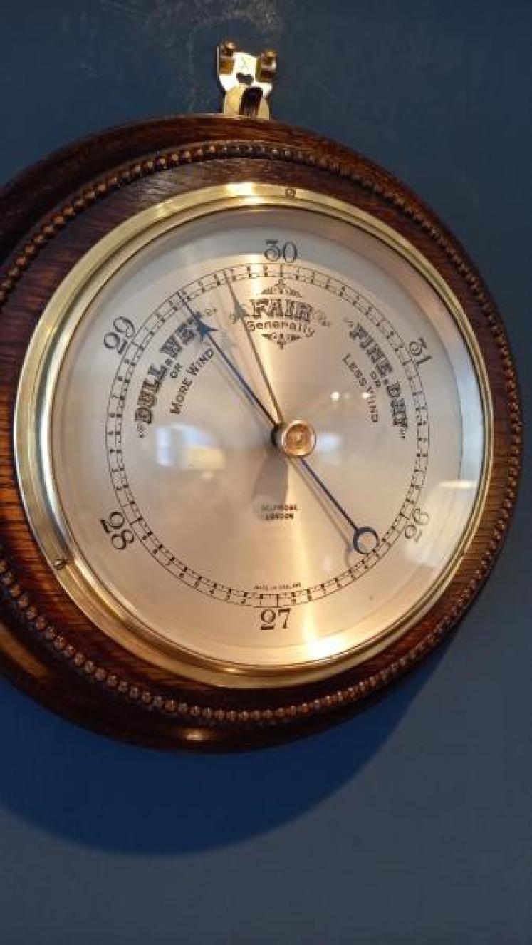 Antique Polished Oak Selfridges of London Barometer - Image 3