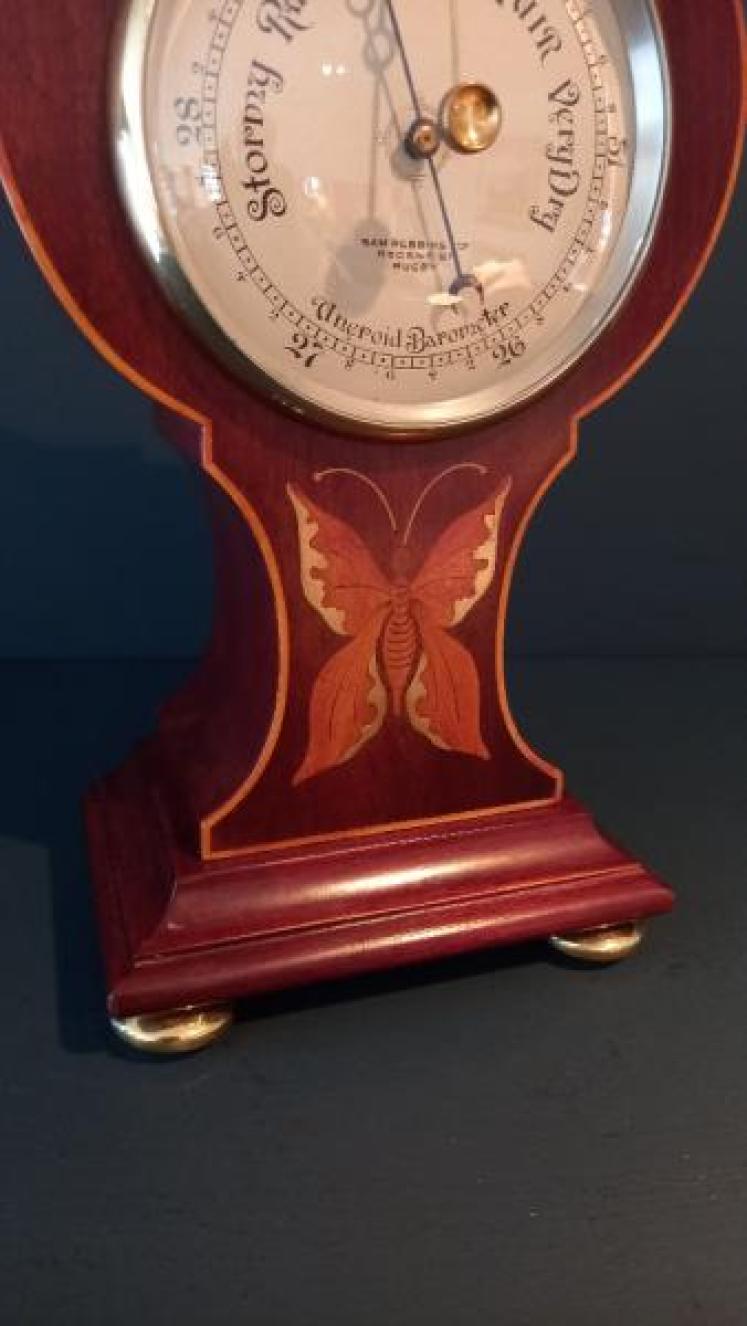 Late Victorian Butterfly Inlaid Mantelpiece Barometer - Image 2