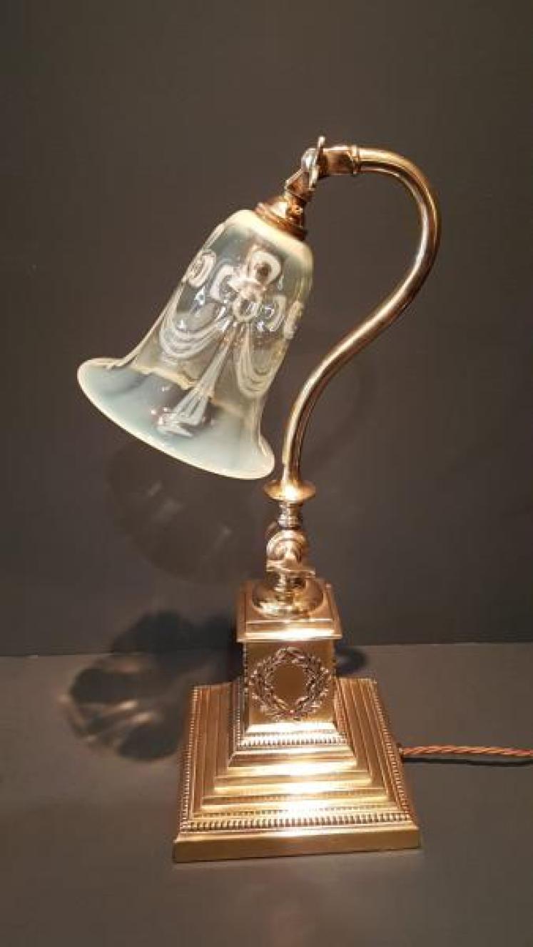 Superb Adjustable Brass Lamp and Vaseline Shade - Image 1
