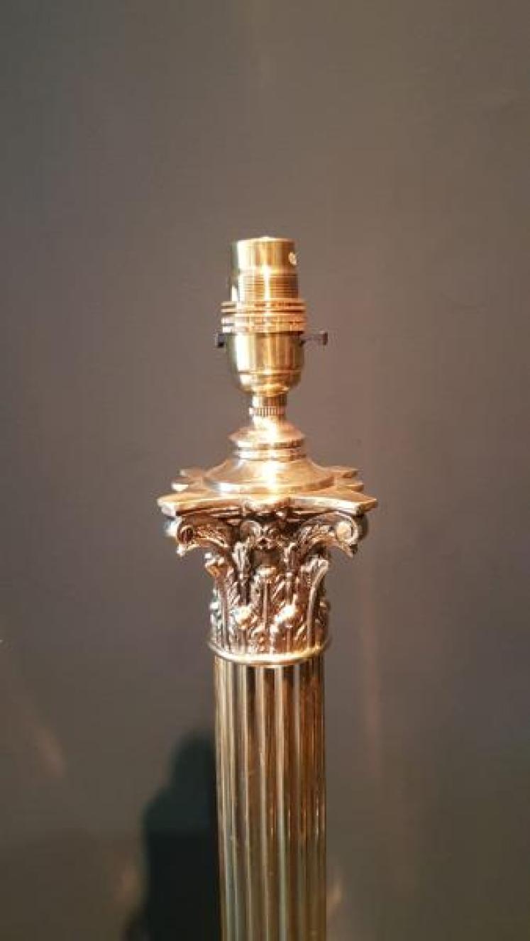 Edwardian Solid Brass Corinthian Column Table Lamp - Image 6