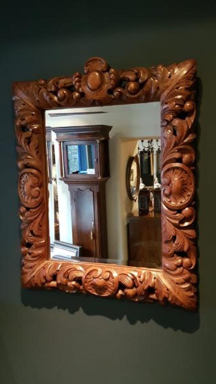 Impressive Victorian Carved Oak Mirror - Image 1