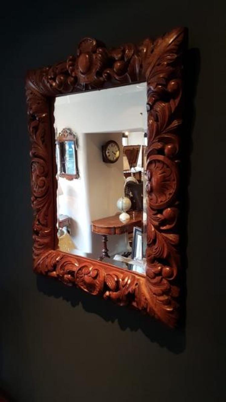 Impressive Victorian Carved Oak Mirror - Image 7