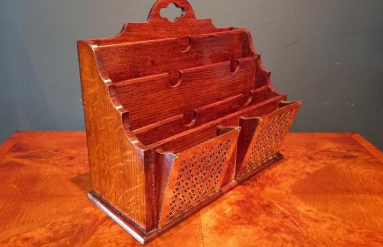 Antique Polished Oak Stationery & Letter Rack - Image 2