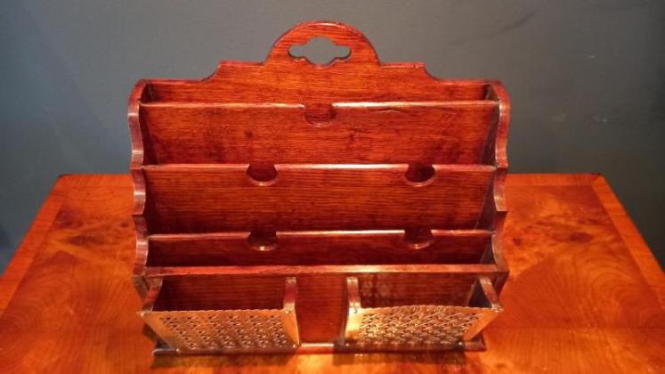 Antique Polished Oak Stationery & Letter Rack - Image 3