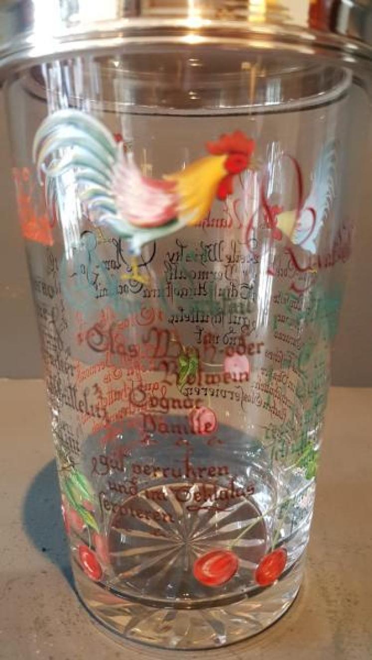 Silver and Enamel Glass Cocktail Shaker and Glasses - Image 7