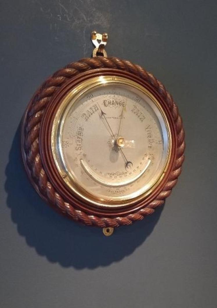 Large Victorian Walnut Ship's Barometer & Thermometer - Image 1