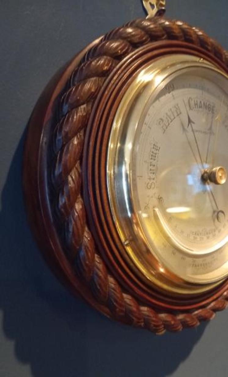 Large Victorian Walnut Ship's Barometer & Thermometer - Image 5