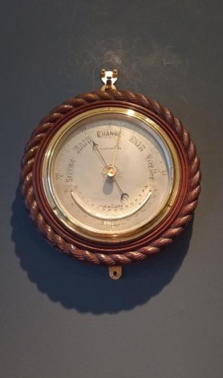 Large Victorian Walnut Ship's Barometer & Thermometer - Image 6