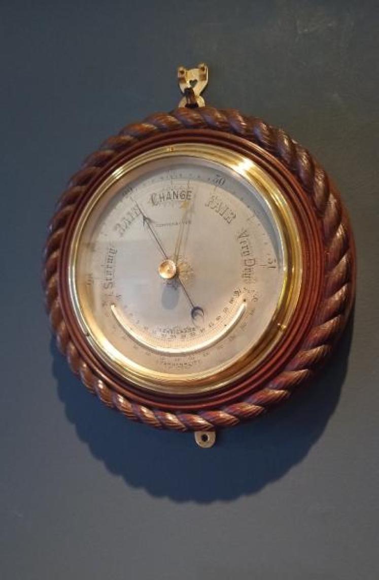 Large Victorian Walnut Ship's Barometer & Thermometer - Image 7