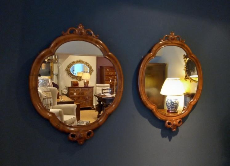 Matching Pair of Antique Walnut Wall Mirrors - Image 1