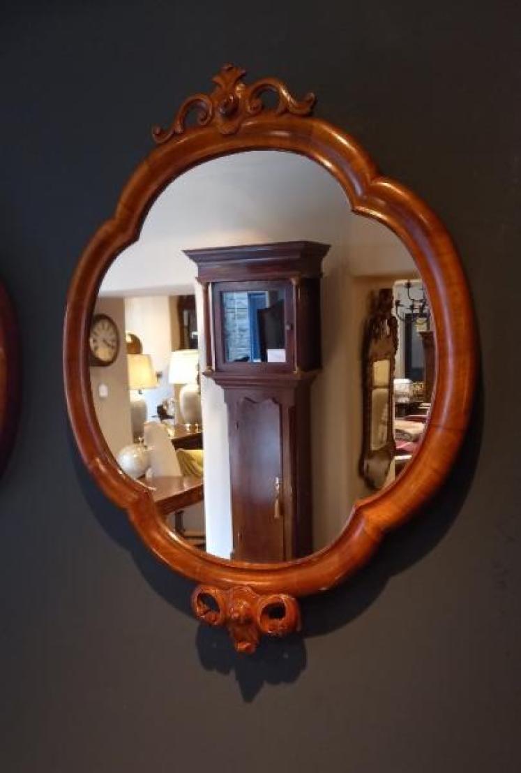 Matching Pair of Antique Walnut Wall Mirrors - Image 3