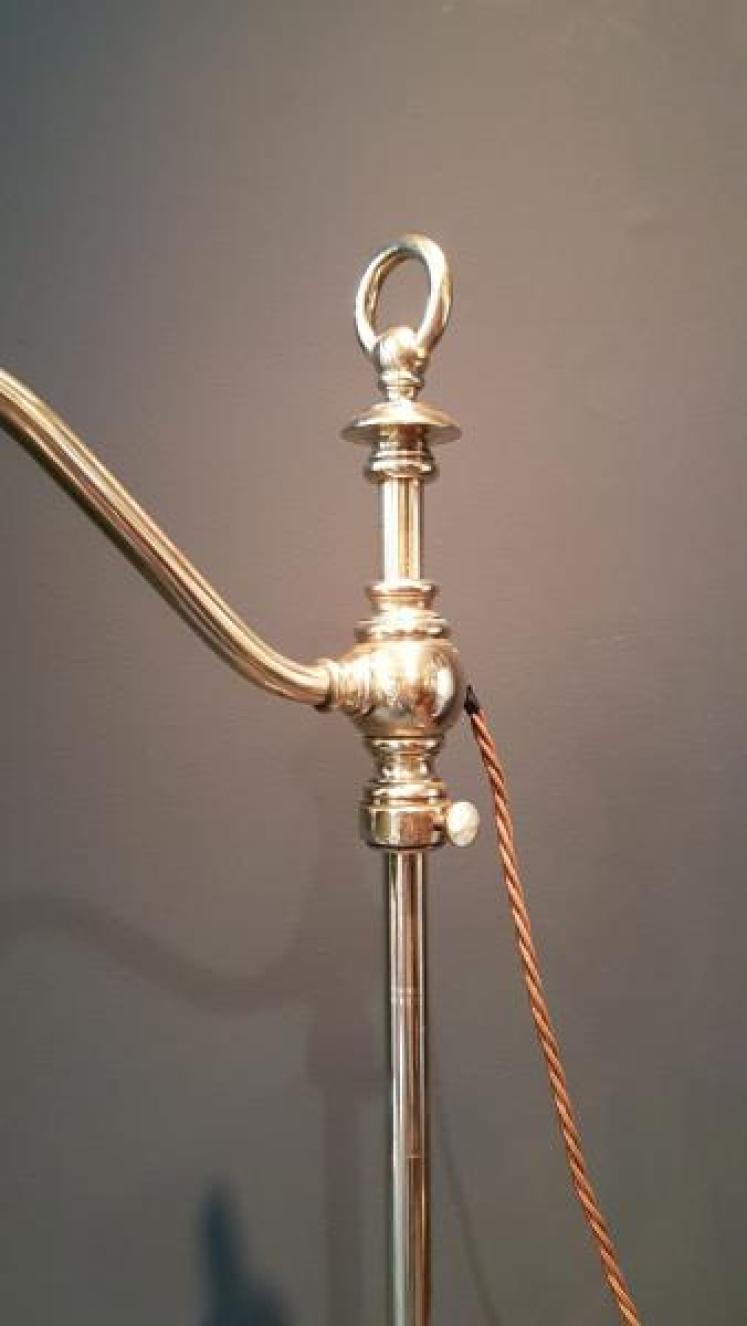 Antique Brass Rise and Fall Lamp & Enamel Shade - Image 3