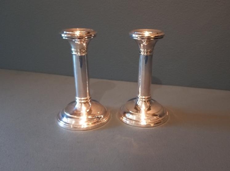 Pair of George V Period Plain Solid Silver Candlesticks - Image 1